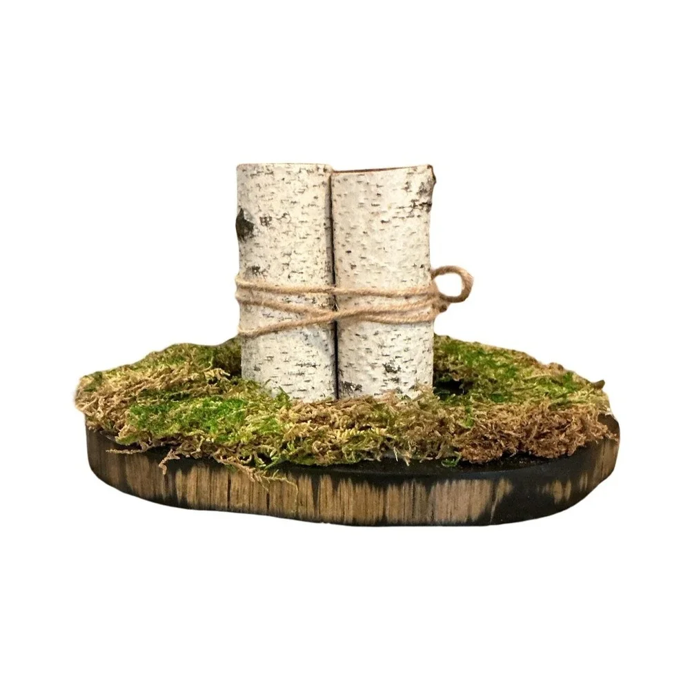 Handmade Rustic Birch Wood‎ Slab Centerpiece with Moss and Custom Heart